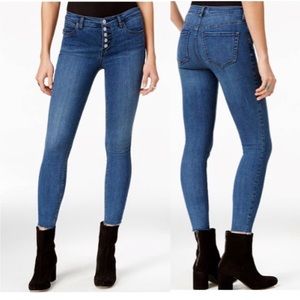 Free People Reagan Button Fly‎ Skinny Jean Mid Rise Raw Hem Power Stretch 27